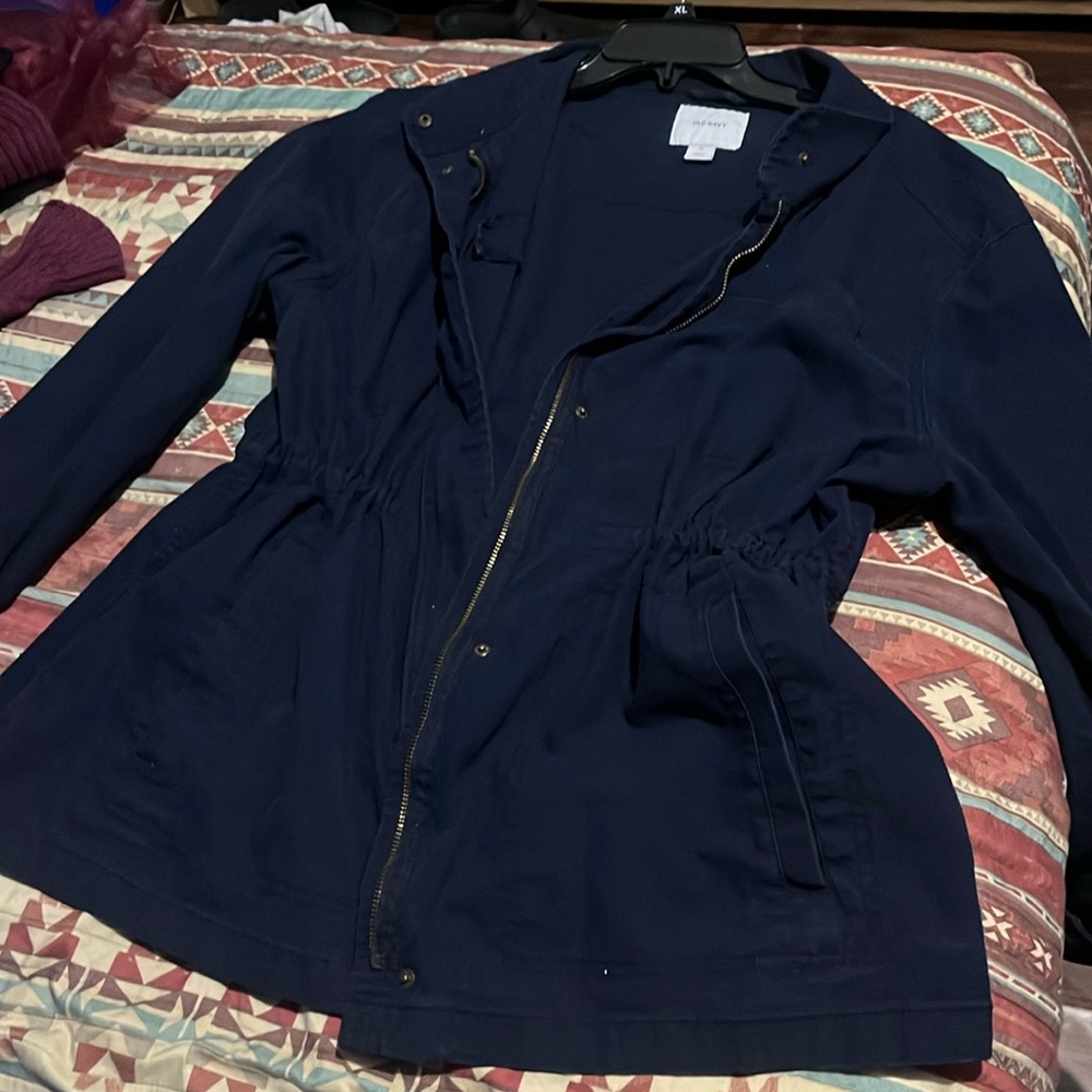 Old navy blue bomber jacket